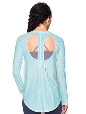 NWT! Under Armour Long Sleeve T-Shirt Open Back Key Hole Blue size Small